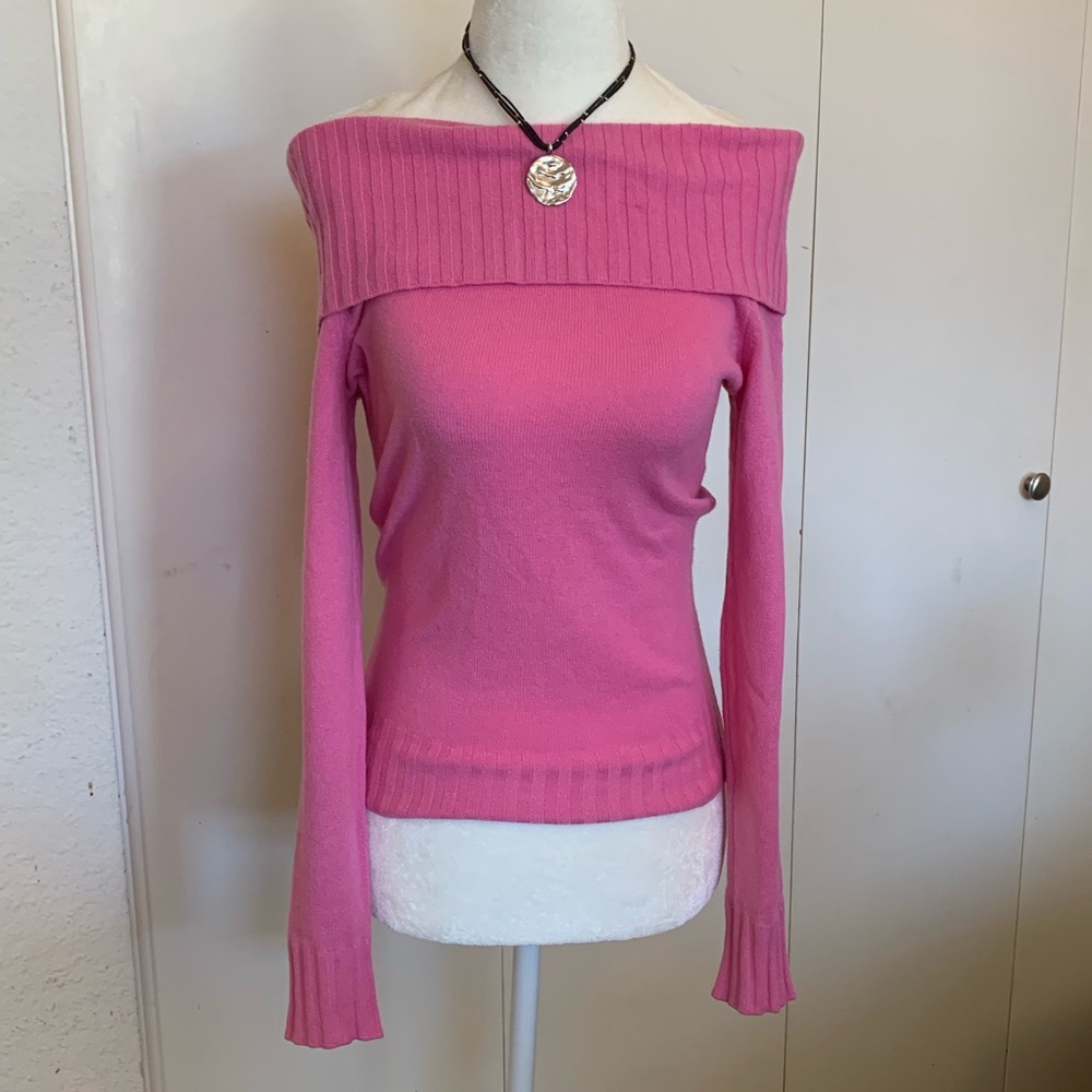 INC Pink Cashmere Off Shoulder Sweater